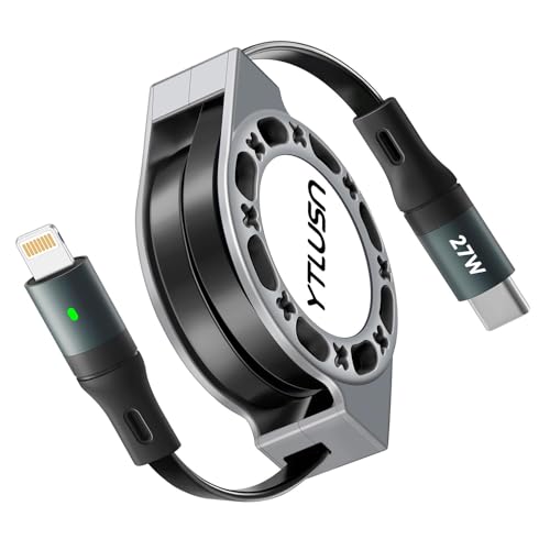 YTLUSN USB C auf Lightning Kabel 1.2M,PD 27W Einziehbar iPhone Ladekabel Schnellladekabel & Datensynchronisierung LED USB C Kabel für iPhone 14/13/13 Pro/12/12 Pro Max/11 Pro/X/XS/XR/8 Plus von YTLUSN