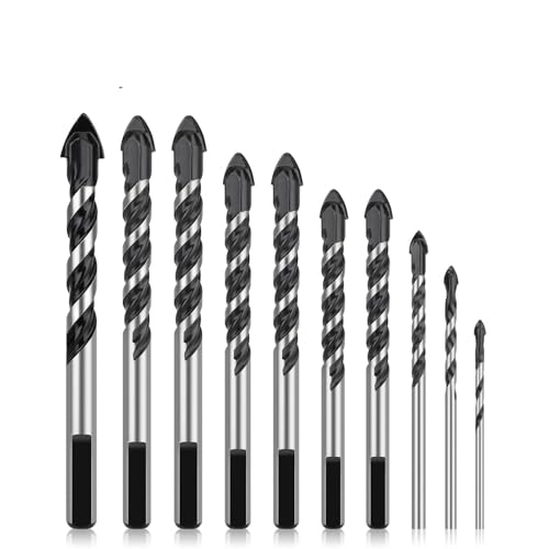10-teiliges professionelles Steinbohrer-Set, verschiedene Größen, industrielle Stärke, Hartmetall-Bohrspitze für Glas, Ziegel, Kunststoff, Zement, Holz, Fliesen 10-teiliges professionelles Steinbohrer-Set, verschiedene Größen, industrielle Stärke, Hartmetall-Bohrspitze für Glas, Ziegel, Kunststoff, Zement, Holz, Fliesen von YTRRE