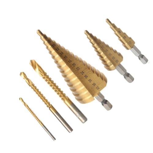 6 Stück Stufenbohrer Schlagbohrer mit dreieckigem Griff, 35°-Klingen-Design, 2 Spiralrillen, hohe Härte, Verschleißfestigkeit, 2-in-1-Metallstufenbohrer von YTRRE