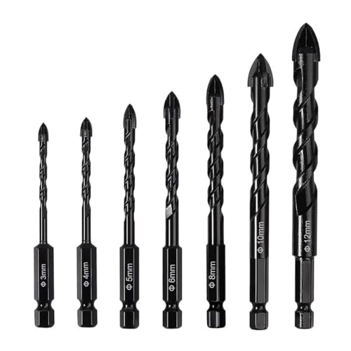 Betonbohrer, 7-teiliges Steinbohrer-Set mit U-förmiger Nut, 1/4-Zoll-Sechskantgriff, kreuzförmiges Spitzendesign, Metallfliesenbohrer mit hoher Härte Betonbohrer, 7-teiliges Steinbohrer-Set mit U-förmiger Nut, 1/4-Zoll-Sechskantgriff, kreuzförmiges Spitzendesign, Metallfliesenbohrer mit hoher Härte von YTRRE