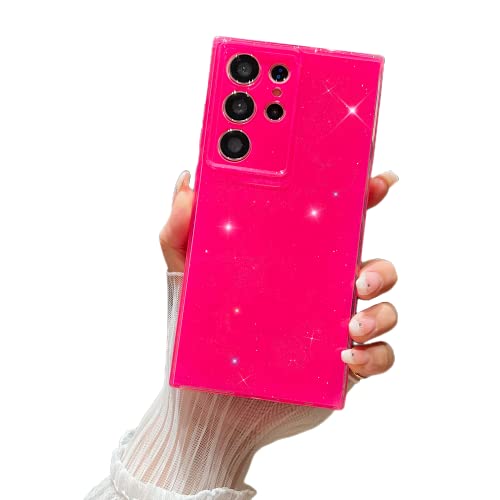 YTanazing Schutzhülle für Samsung Galaxy S23 Ultra, Neonrosa, Glitzer, glitzernd, niedlich, für Mädchen und Frauen, flexible TPU-verstärkte Ecken, stoßfest, quadratische Kanten, Stoßfängerhülle für von YTanazing