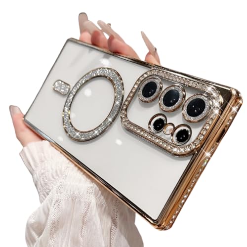 Transparente Glitzer-Schutzhülle für Samsung Galaxy S25 Ultra, magnetische Hülle, kompatibel mit MagSafe, luxuriöse Beschichtung, glitzernde Strasssteine, weiche Stoßstange, für Damen und Mädchen, mit Transparente Glitzer-Schutzhülle für Samsung Galaxy S25 Ultra, magnetische Hülle, kompatibel mit MagSafe, luxuriöse Beschichtung, glitzernde Strasssteine, weiche Stoßstange, für Damen und Mädchen, mit von YTanazing