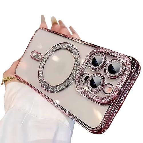 Transparente Glitzer-Schutzhülle für iPhone 16 Pro, magnetische Hülle, kompatibel mit MagSafe, luxuriöse Beschichtung, glitzernde Strasssteine, weich, transparent, mit Diamant-Kameraschutz für Damen, Transparente Glitzer-Schutzhülle für iPhone 16 Pro, magnetische Hülle, kompatibel mit MagSafe, luxuriöse Beschichtung, glitzernde Strasssteine, weich, transparent, mit Diamant-Kameraschutz für Damen, von YTanazing
