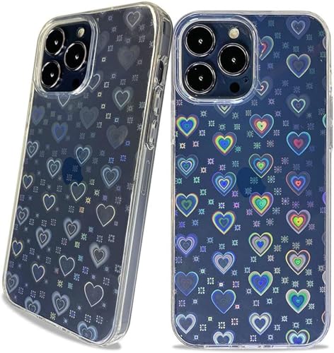 YTanazing Clear Holographic Heart Phone Case for iPhone 12 Pro Max, Love Heart Laser Pattern Aesthetic Glitter Cute Fashion Soft Flexible Durable Slim TPU Cases for Women Girls von YTanazing