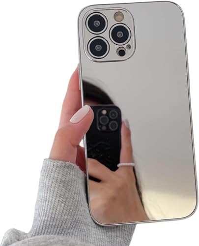 YTanazing Kompatibel mit iPhone 13 Pro Max Spiegel-Hülle für Frauen und Mädchen, Make-up, niedlich, luxuriös, glänzend, verspiegelte Rückseite, versilbertes Design, mit Kamera, vollständiger Schutz, von YTanazing