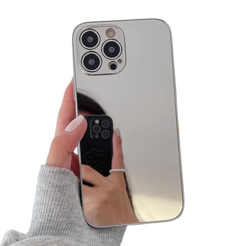 YTanazing Kompatibel mit iPhone 15 Pro Max Spiegel-Hülle für Frauen und Mädchen, Make-up, niedlich, luxuriös, glänzend, verspiegelte Rückseite, versilbertes Design, mit Kamera, vollständiger Schutz, von YTanazing