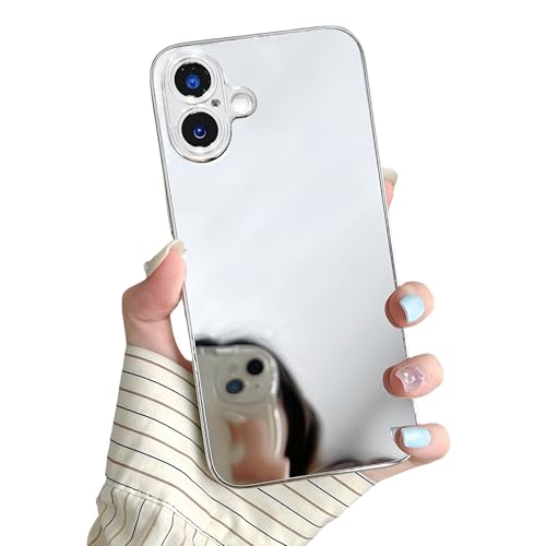 YTanazing Kompatibel mit iPhone 16 Plus Spiegel-Hülle für Frauen und Mädchen, Make-up, niedlich, luxuriös, glänzend, verspiegelte Rückseite, versilbertes Design, mit Kamera, vollständiger Schutz, YTanazing Kompatibel mit iPhone 16 Plus Spiegel-Hülle für Frauen und Mädchen, Make-up, niedlich, luxuriös, glänzend, verspiegelte Rückseite, versilbertes Design, mit Kamera, vollständiger Schutz, von YTanazing