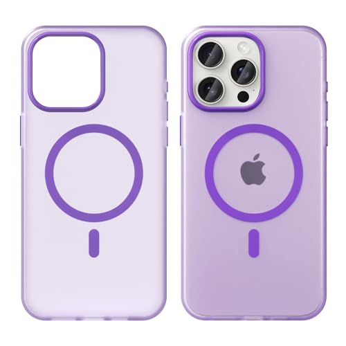 Hülle kompatible mit iPhone 15 Pro Max mit MagSafe, Hanyhülle iPhone 15 Pro Max Magnetisch Leicht Dünn Durchscheinendes Matte Soft Touch, rutschfest Kratzfest Schutz Hülle iPhone 15 Pro Max Violett von YUANDMI