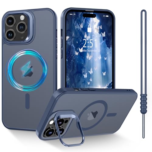 iPhone 15 Pro Max Hülle mit MagSafe, Hanyhülle iPhone 15 Pro Max mit Ständer Magnetisch Dünn Matte Touch Durchscheinendes, Rutschfest Kratzfest Schutz Stoßfest Hülle für iPhone 15 Pro Max Dunkel Blau von YUANDMI