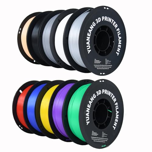YUANEANG PLA 3D-Drucker-Filament, 10 Rollen, Maßgenauigkeit +/- 0,02 mm, 10-kg-Spule, 1,75 mm, Schwarz, Weiß, Grau, Rot, Blau, Grün, Lila, Haut, Silbergelb YUANEANG PLA 3D-Drucker-Filament, 10 Rollen, Maßgenauigkeit +/- 0,02 mm, 10-kg-Spule, 1,75 mm, Schwarz, Weiß, Grau, Rot, Blau, Grün, Lila, Haut, Silbergelb von YUANEANG