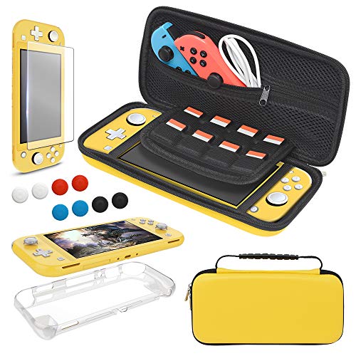 Tasche und Schutzhülle Kompatibel mit Nintendo Switch Lite Zubehör Set, YUANHOT Tragetasche & Hülle für Switch Lite & Displayschutzfolie & Joystick Kappen Schutz - Gelb von YUANHOT