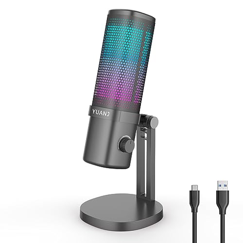 YUANJ Gaming Mikrofon PC, USB Mikrofon für Podcast-Streaming, Mute Touch, RGB-Lichter, integrierter Pop-Filter, Gain-Regler von YUANJ