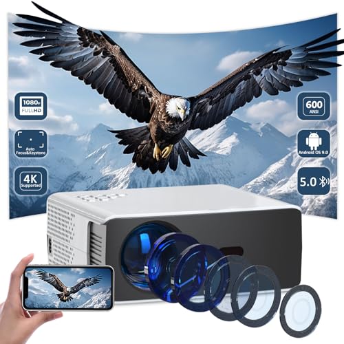 Smart Beamer 4K [Elektrischer Fokus und Auto Keystone] Heimkino mit Apps,Full HD 1080P Beamer mit WiFi5 Projektor,20000 Lumen Outdoor Heimkino Kompatibel mit TV Stick/HDMI/USB/AV/Laptop/iPhone/Android von YUANRAN