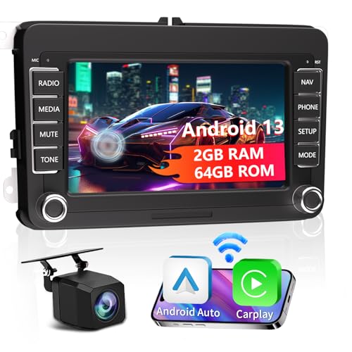 7 Zoll car Stereo 2G+64G Android 13 Autoradio für VW Golf 5 Tiguan Touran Passat Polo Skoda Caddy Seat Radio Wireless Carplay Android Auto with GPS，FM，Rückfahrkamera， von YUANTING