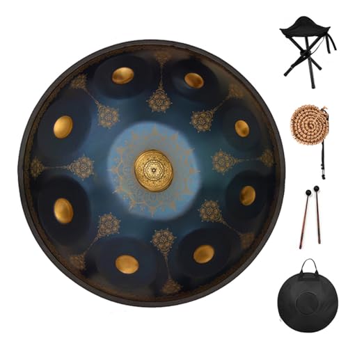 Handpan Steel Tongue Drum 22 Zoll Steel Percussion Drum Instrument mit Reisetasche,Blue-432HZ-10Notes von YUANZHOU