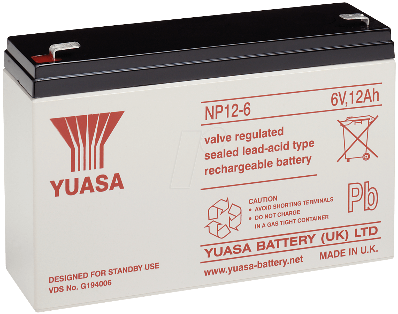 YU NP12-6 - Blei-Vlies-Akku, 6 V, 12 Ah, VdS von YUASA