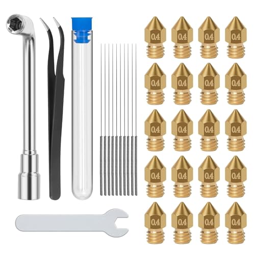 3D-Drucker-Zubehör, 20 Düsen, 3D-Druckerteile, Hochgeschwindigkeits-Hotend-Düsen-Set aus Messing, 0,4 mm, für Creality Ender 3/Ender 3 V2/Ender 3 Pro, mit Pinzettenschlüssel 3D-Drucker-Zubehör, 20 Düsen, 3D-Druckerteile, Hochgeschwindigkeits-Hotend-Düsen-Set aus Messing, 0,4 mm, für Creality Ender 3/Ender 3 V2/Ender 3 Pro, mit Pinzettenschlüssel von YUDAWN