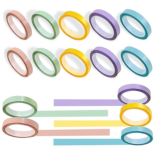 10 Rollen Textmarker Band Farbiges Ablösbar Klebeband Transparent Textmarker-Klebeband Decorating Tape Highlight Strips Abnehmbare Fluoreszierende Farbige Tags (6mm x 5m) von YUDAWN
