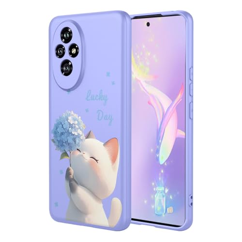 YUECXIN Flüssig Silikon Hülle für Honor 200 Pro, Mustern Seidig-Weicher Berühren Handyhülle, Premium Ultra Dünn Stoßfest TPU Bumper Schutzhülle. Katze von YUECXIN