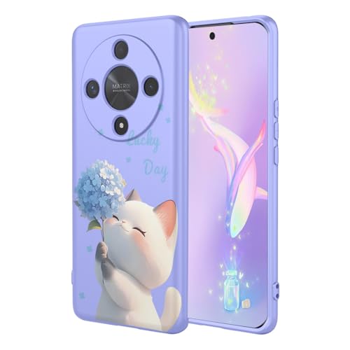 YUECXIN Flüssig Silikon Hülle für Honor Magic6 Lite 5G (Magic 6 Lite), Mustern Seidig-Weicher Berühren Handyhülle, Premium Ultra Dünn Stoßfest TPU Bumper Schutzhülle. Katze von YUECXIN