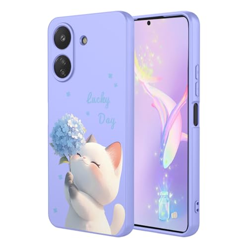 YUECXIN Flüssig Silikon Hülle für Xiaomi Redmi 13C 4G / Poco C65, Mustern Seidig-Weicher Berühren Handyhülle, Premium Ultra Dünn Stoßfest TPU Bumper Schutzhülle. Katze von YUECXIN