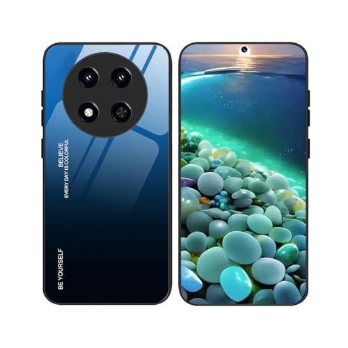 YUECXIN Hülle für Honor Magic 7 Lite 5G (Magic7 Lite)/X9c Handyhülle, Ultradünne Farbverlauf Farbe Gehärtetem Glas Zurück Case + Weiche TPU Bumper Stoßfest Silikon Schutzhülle, Blau Schwarz von YUECXIN