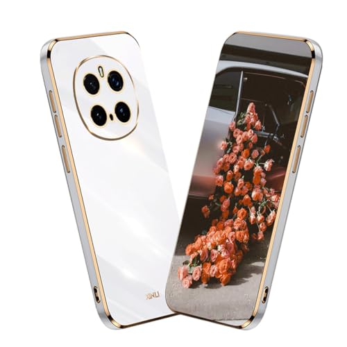 YUECXIN Hülle für Honor Magic 7 Pro (Magic7 Pro), Ultra Dünn Weich Silikon TPU Handyhülle, Klassischer Gnade Galvanisierter Goldrahmen Stoßfeste Sturzsichere Schutzhülle, Weiß von YUECXIN