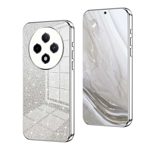 YUECXIN Hülle für Oppo Reno 12F 4G/Oppo Reno 12 FS 5G (Reno12 F 5G) mit Glitzerkarton mit Farbverlauf, Galvanisierte Kanten Handyhülle, Ultra Dünn Stoßfest Weich Silikon TPU Bumper Schutzhülle, Silber von YUECXIN
