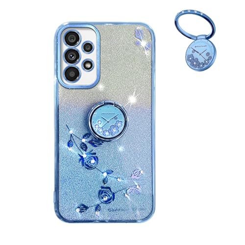 YUECXIN Hülle für Samsung Galaxy A53 5G mit Glänzende Blumen Ring Ständer, Niedliche Bling Frauen Mädchen Handyhülle, Ultra Dünn Stoßfest Weich TPU Silikon Schutzhülle, Blau YUECXIN Hülle für Samsung Galaxy A53 5G mit Glänzende Blumen Ring Ständer, Niedliche Bling Frauen Mädchen Handyhülle, Ultra Dünn Stoßfest Weich TPU Silikon Schutzhülle, Blau von YUECXIN