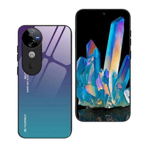 YUECXIN Hülle für Vivo V40 5G Handyhülle, Ultradünne Farbverlauf Farbe Gehärtetem Glas Zurück Case + Weiche TPU Bumper Stoßfest Silikon Schutzhülle, Blau YUECXIN Hülle für Vivo V40 5G Handyhülle, Ultradünne Farbverlauf Farbe Gehärtetem Glas Zurück Case + Weiche TPU Bumper Stoßfest Silikon Schutzhülle, Blau von YUECXIN