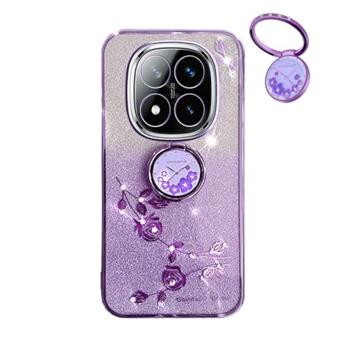 YUECXIN Hülle für Xiaomi Redmi Note 14 Pro+ Plus 5G mit Glänzende Blumen Ring Ständer, Niedliche Bling Frauen Mädchen Handyhülle, Ultra Dünn Stoßfest Weich TPU Silikon Schutzhülle, Lila YUECXIN Hülle für Xiaomi Redmi Note 14 Pro+ Plus 5G mit Glänzende Blumen Ring Ständer, Niedliche Bling Frauen Mädchen Handyhülle, Ultra Dünn Stoßfest Weich TPU Silikon Schutzhülle, Lila von YUECXIN