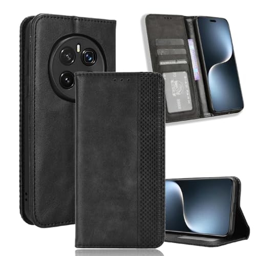YUECXIN Klapphülle Handyhülle für Honor Magic 7 Pro (Magic7 Pro) Hülle, Premium Folio PU Lederhülle mit Ständer Brieftasche Kartenfächer, Stoßfeste Magnetische Schutzhülle, Schwarz von YUECXIN