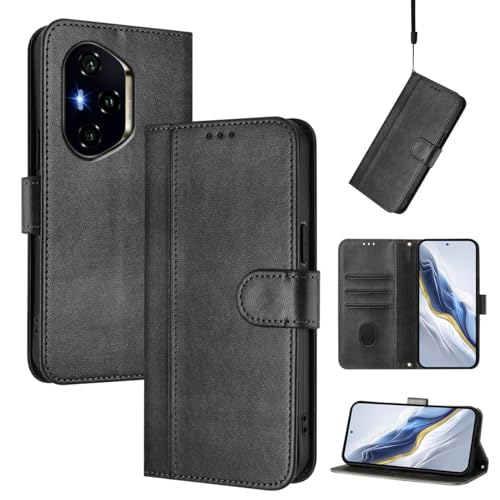 YUECXIN Lederhülle für Honor 400 Pro Vintage Hülle, [Brieftasche Kartenfach][Standfunktion][Magnetverschluss] Flip PU Leder + TPU Stoßfeste Schutzhülle. Schwarz von YUECXIN