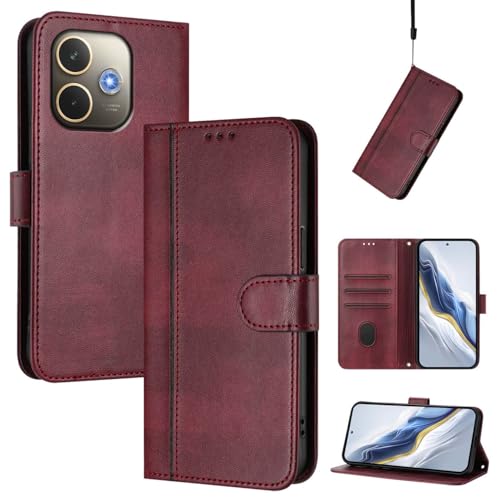 YUECXIN Lederhülle für Oppo A5 Pro 5G Vintage Hülle, [Brieftasche Kartenfach][Standfunktion][Magnetverschluss] Flip PU Leder + TPU Stoßfeste Schutzhülle. Weinrot von YUECXIN