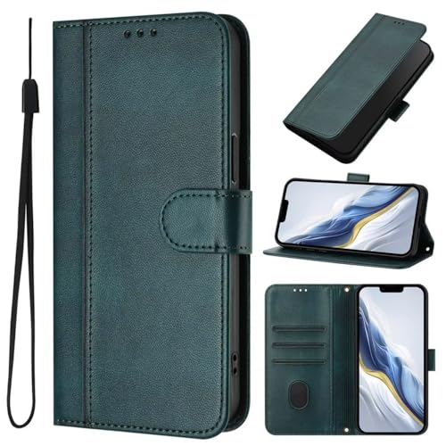 YUECXIN Lederhülle für Realme 14T / Realme 14 5G Vintage Hülle, [Brieftasche Kartenfach][Standfunktion][Magnetverschluss] Flip PU Leder + TPU Stoßfeste Schutzhülle. Dunkelgrün von YUECXIN