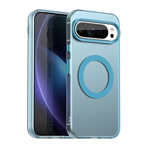 YUECXIN Magnetisch Hülle für Google Pixel 9 / Google Pixel 9 Pro Kompatibel mit MagSafe Kabellosem Laden, Ultra Dünn Durchscheinende Matt Handyhülle TPU Stoßfest Schutzhülle. Blau von YUECXIN