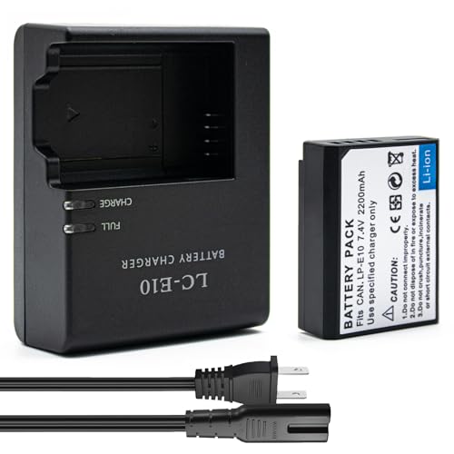 YUEFANSEN LC-E10 Batterieladegerät, LP-E10 Lithium-Ionen-Akku-Ladegerät-Set, 2200 mAh, EOS Rebel T7, T6, T5, T3, T100, 4000D, 3000D, 2000D, 1500D, 1300D und mehr (nicht für T3i T5i T6i T6s T7i) von YUEFANSEN