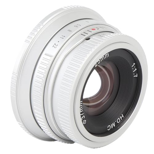 25mm F1.7 Handbuch Objektiv - Große Blende und Zoom -Burst -Effekt für M4/3 -Kameras, Leichte Aluminiumlegierung mit 10 -Blatt -Bokeh (20 cm Enger Fokus (Silver) von YUEHISY