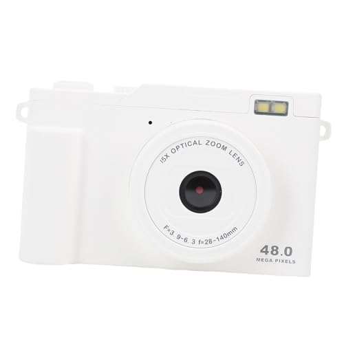 4K Digitalkamera, 1080p 48MP Point and Shoot Camera, Vlogging Cam mit 15x Optisch Zoom & LED -Blitz, WLAN -Transfer, für Kinder Erwachsene Anfänger (White) von YUEHISY