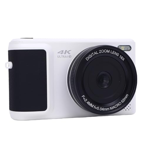 4K Digitalkamera mit 64MP AI -Stabilisierung, 16 -facher Zoom, 180 ° Flip -Bildschirm, Autofokus -Kompakt -Reisekamera für Jugendliche, Anfänger, Anfänger (White) von YUEHISY
