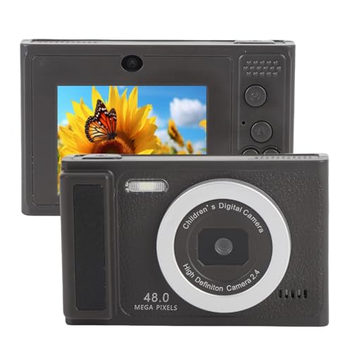 Digitalkamera für Fotografie, HD 48MP 1080P Digitale Point-and-Shoot-Kamera mit 2,4-Zoll-Bildschirm, Anti-Shake, Front-Selfie, Kompakt für Reise-Vlog (Black) von YUEHISY