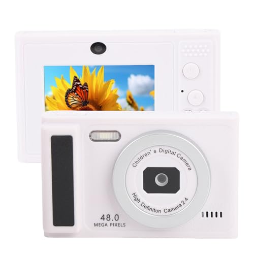 Digitalkamera für Fotografie, HD 48MP 1080P Digitale Point-and-Shoot-Kamera mit 2,4-Zoll-Bildschirm, Anti-Shake, Front-Selfie, Kompakt für Reise-Vlog (White) von YUEHISY