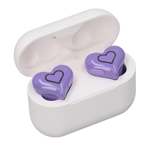 Herzförmige Drahtlose Ohrhörer mit XXS Fit für Kleine Ohren, Bluetooth 5.3, 20H Spielzeit, Kabelloses Laden (Rot) (Rosenate) (Purple) von YUEHISY