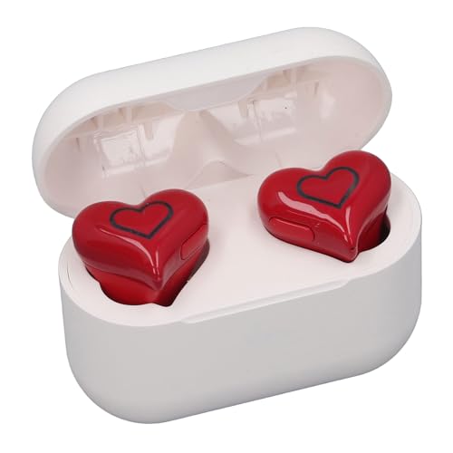 YUEHISY Herzförmige Drahtlose Ohrhörer mit XXS Fit für Kleine Ohren, Bluetooth 5.3, 20H Spielzeit, Kabelloses Laden (Rot) von YUEHISY