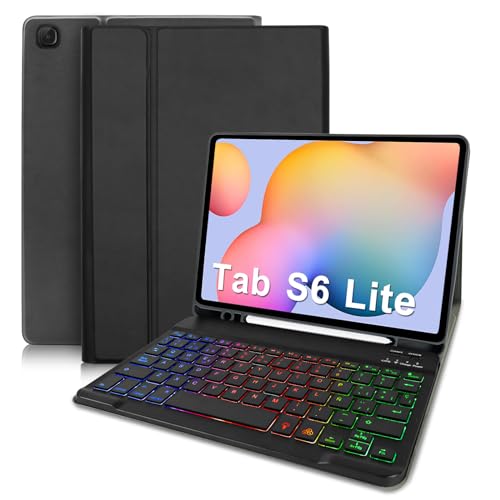 YUEJIDZ Spanisch ñ Tastaturhülle für Galaxy S6 Lite, abnehmbare Lederhülle mit Bluetooth-Tastatur für Samsung Tab S6 Lite 10.4'' (SM-P610/P615/P613/P619,2020/2022), Schwarz von YUEJIDZ