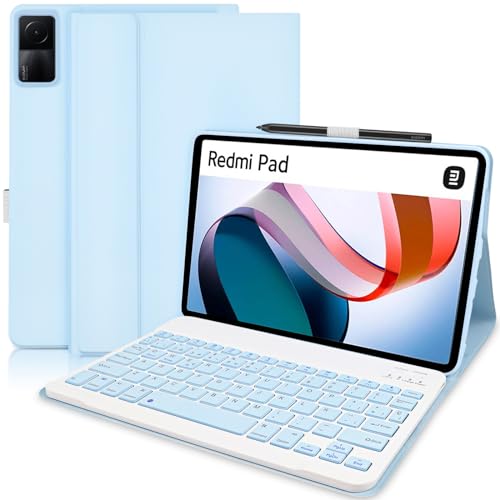 YUEJIDZ Spanische Tastaturhülle Ñ für Xiaomi Redmi Pad, PU Premium Smart Ledertasche mit QWERTZ-Design Abnehmbare Bluetooth-Tastatur Kompatibel mit L83 Redmi Pad 10,61 Zoll 2022, Blau von YUEJIDZ