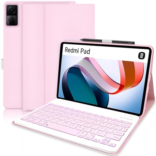 YUEJIDZ Spanische Tastaturhülle Ñ für Xiaomi Redmi Pad, intelligente Schutzhülle aus Premium-PU-Leder mit QWERTY-Design, abnehmbare Bluetooth-Tastatur, kompatibel mit L83 Redmi Pad 10,61 Zoll 2022, von YUEJIDZ