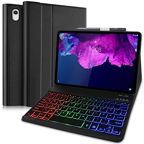 YUEJIDZ Tastatur Hülle für Lenovo Tab P11 Plus TB-J606 / TB-J607 QWERTZ Beleuchtete Tastatur Abnehmbarem Drahtlosem Bluetooth Tastatur mit PU Leder Schützhülle 11 Zoll Schwarz von YUEJIDZ