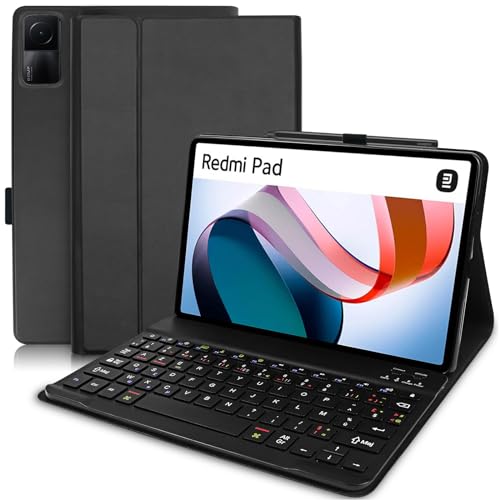 YUEJIDZ Tastatur Schutzhülle für Xiaomi Redmi Pad 10,61 Zoll 2022, AZERTY Bluetooth-Tastatur, magnetisch, abnehmbar, Hintergrundbeleuchtung, für L83 Redmi Pad 10,61 Zoll, Schwarz von YUEJIDZ