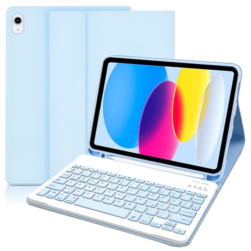 YUEJIDZ iPad 10 Generation Tastatur Hülle, Multi-Angle Magnetic Stand Cover mit Abnehmbare Drahtlose Bluetooth Tastatur (Deutsch Layout,QWERTZ) für iPad 10th Gen 10.9 Zoll 2022, Blau von YUEJIDZ